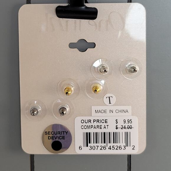 One Wink Earring Set of 3 Bar Stud Gold Silver Black Tone Crystal 10mm, Gift Bag - Picture 5 of 7